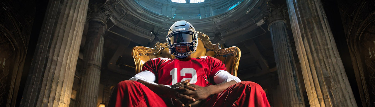 football player sitting on a throne