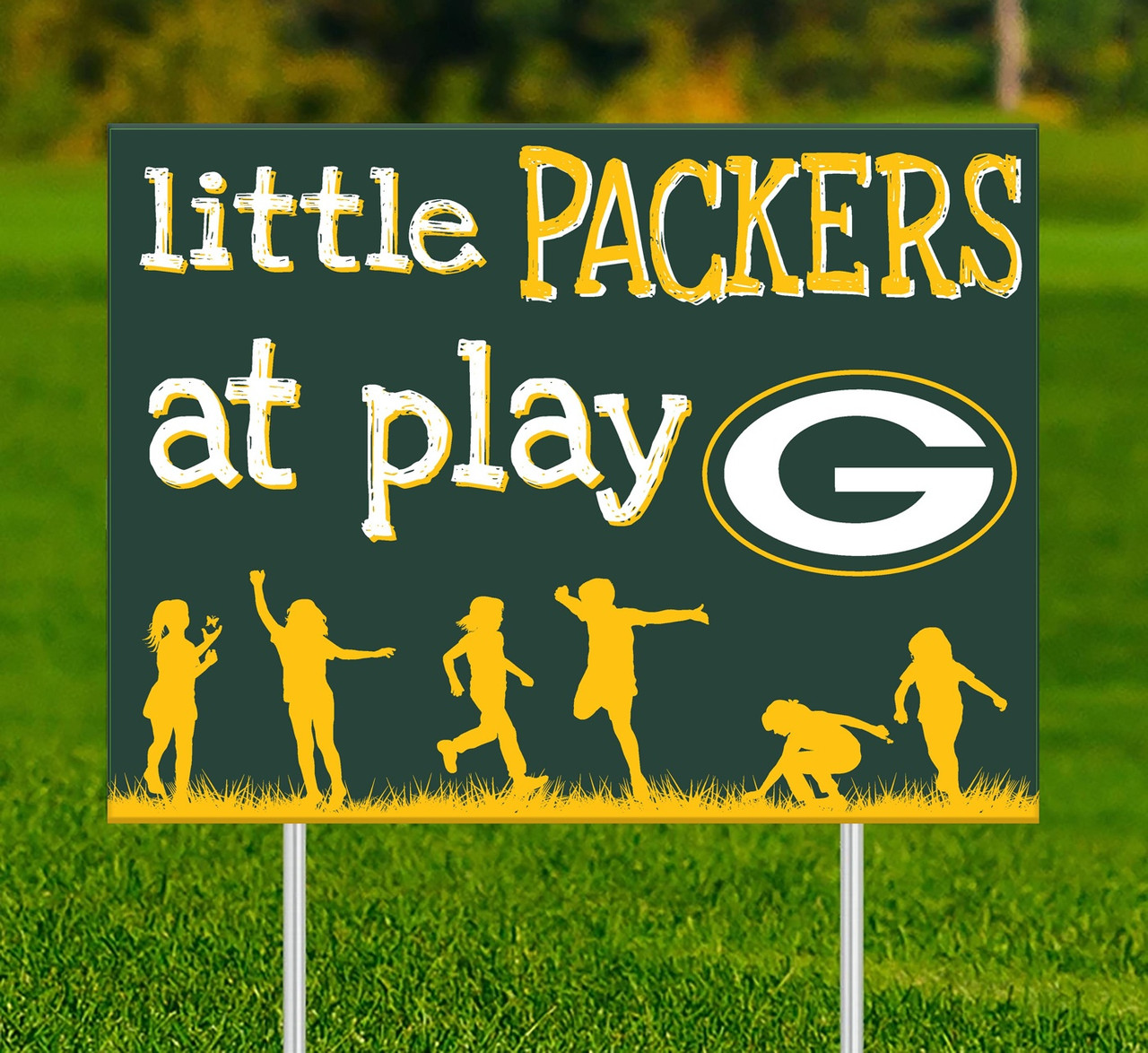 Packer Fan Signs Green Bay Packers Little Fans at Play 2-Sided Yard Sign - Sports Unlimited