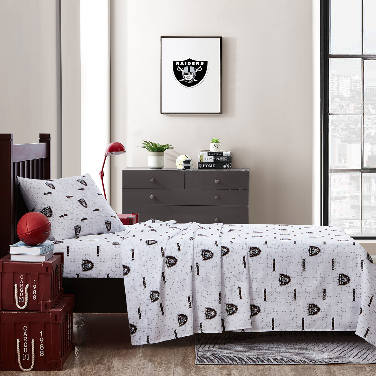 Cathay Sports Las Vegas Raiders 4-Piece Silver/Black Twin/Twin Xl Bundle Set  in the Bedding Sets department at