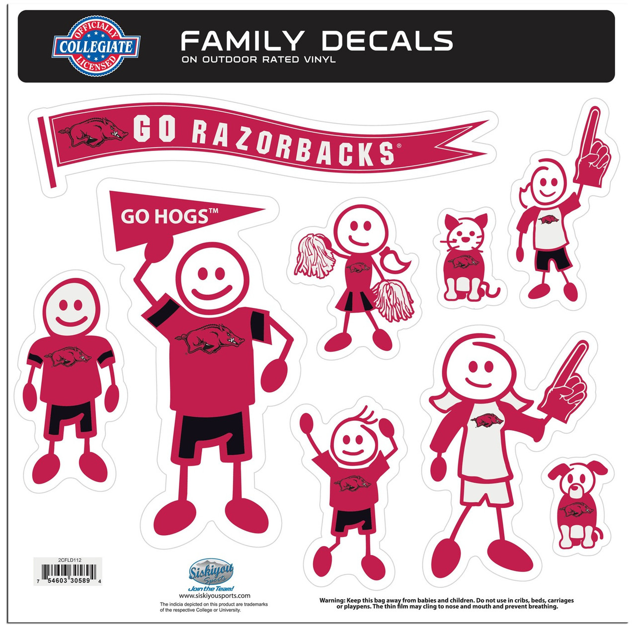 Kids Razorback Sticker Arkansas Razorbacks Large Family Decal Set - Sports Unlimited