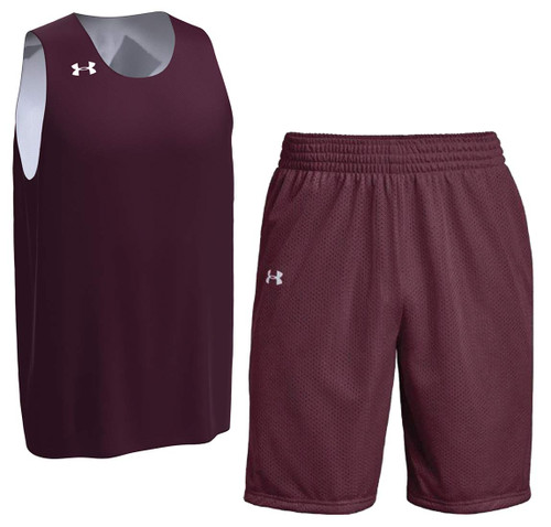 New UNDER ARMOUR Undeniable Reversible Basketball Shorts men maroon White