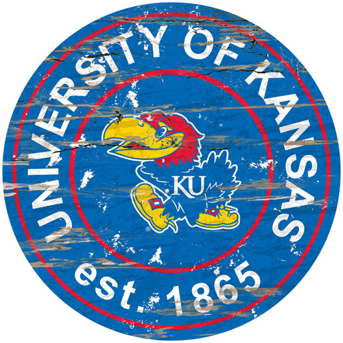 Kansas Jayhawks Distressed Round Sign