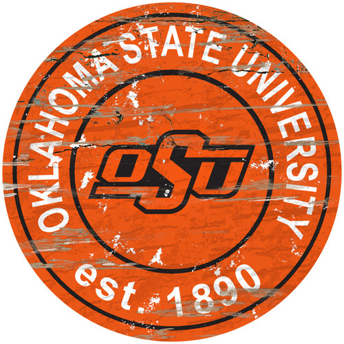 Oklahoma State Cowboys Distressed Round Sign