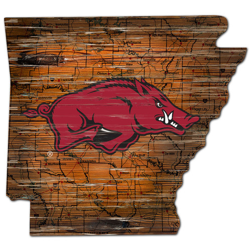 Arkansas Razorbacks Distressed State with Logo Sign