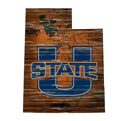 Utah State Aggies Distressed State with Logo Sign