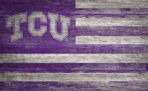 Texas Christian Horned Frogs 11" x 19" Distressed Flag Sign