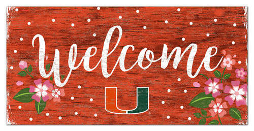 Miami Hurricanes 6" x 12" Floral Welcome Sign