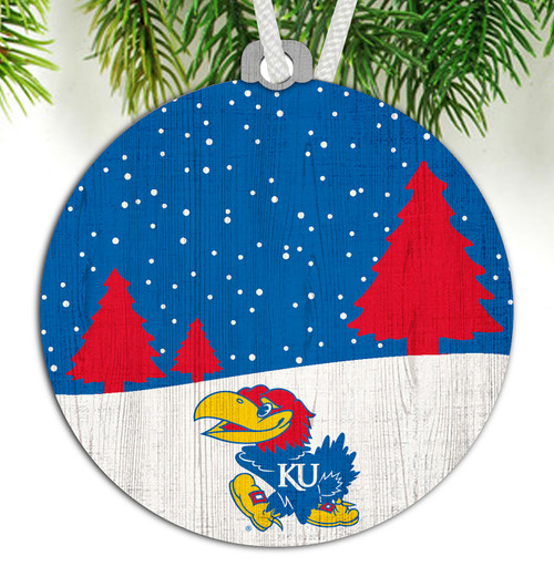 Kansas Jayhawks Snow Scene Ornament