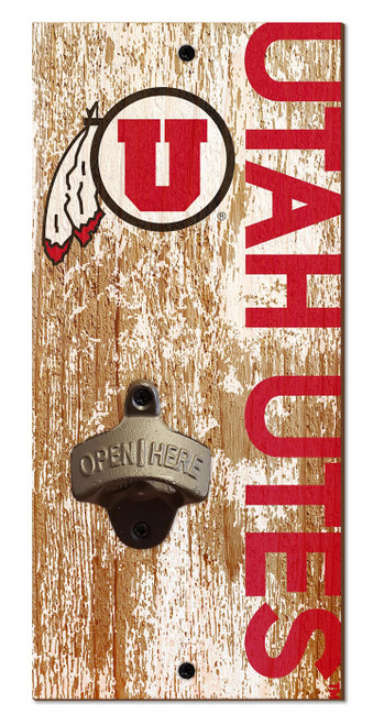 Utah Utes 6" x 12" Distressed Bottle Opener