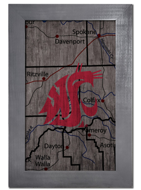 Washington State Cougars 11" x 19" City Map Framed Sign