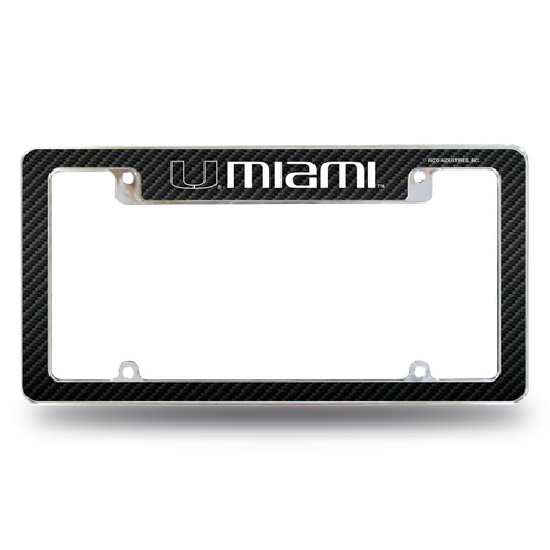 Miami Hurricanes Carbon Fiber Chrome License Plate Frame