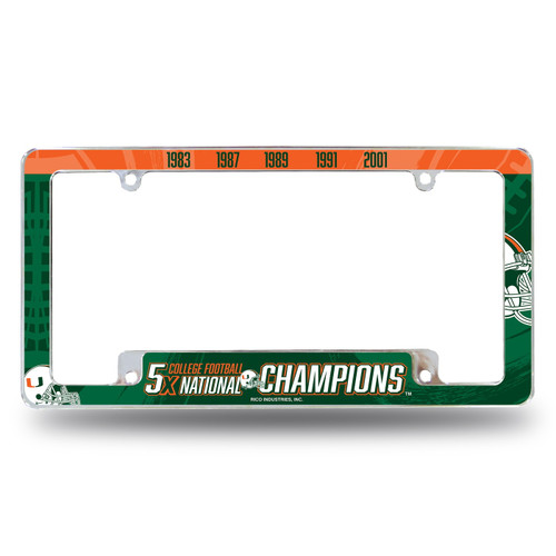 Miami Hurricanes 5 Time Champs Chrome License Plate Frame