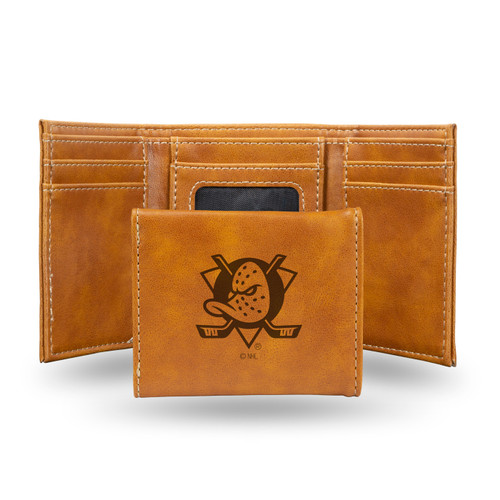 Anaheim Ducks Brown Laser Engraved Trifold Wallet