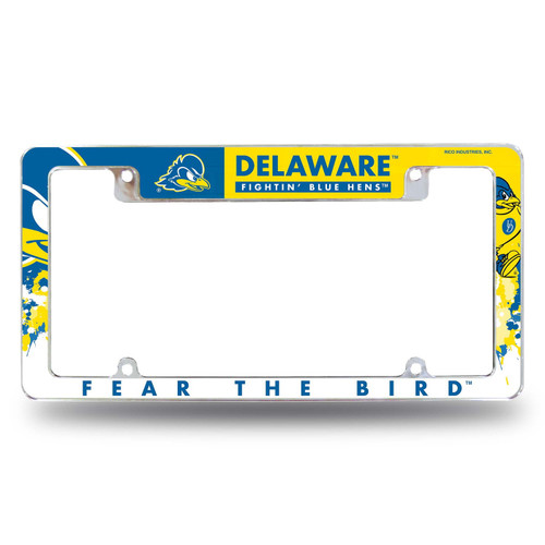 Delaware Blue Hens All Over Chrome License Plate Frame