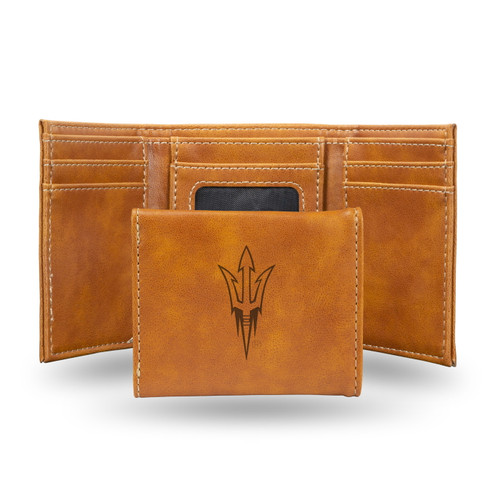 Arizona State Sun Devils Laser Engraved Brown Trifold Wallet