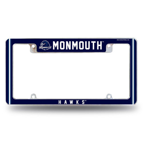 Monmouth Hawks All Over Chrome License Plate Frame