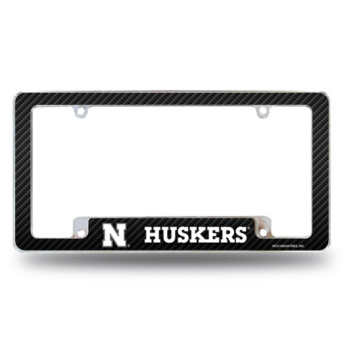 Nebraska Cornhuskers Carbon Fiber Chrome License Plate Frame
