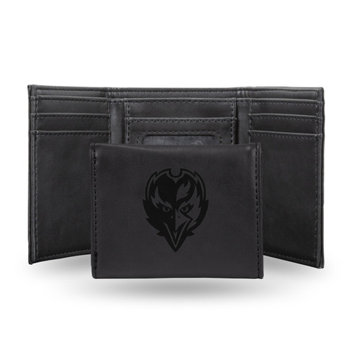 Baltimore Ravens Laser Engraved Black Trifold Wallet