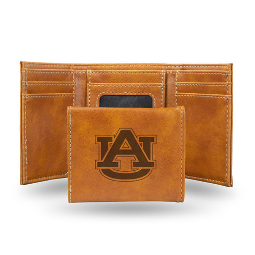 Auburn Tigers Laser Engraved Brown Trifold Wallet