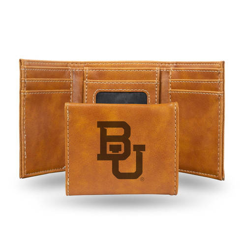 Baylor Bears Laser Engraved Brown Trifold Wallet