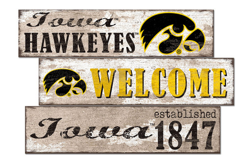 Iowa Hawkeyes Welcome 3 Plank Sign
