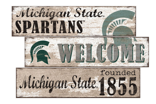 Michigan State Spartans Welcome 3 Plank Sign