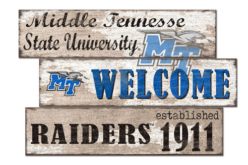 Middle Tennessee State Blue Raiders Welcome 3 Plank Sign