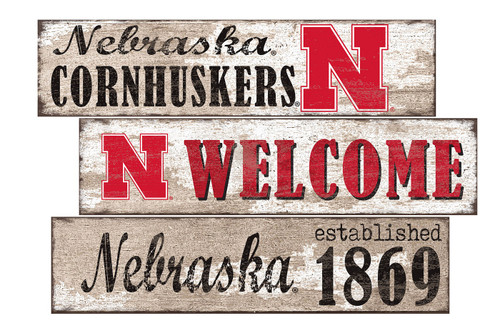 Nebraska Cornhuskers Welcome 3 Plank Sign