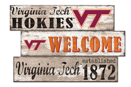 Virginia Tech Hokies Welcome 3 Plank Sign