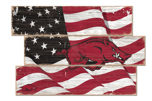 Arkansas Razorbacks Flag 3 Plank Sign