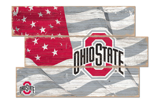Ohio State Buckeyes Flag 3 Plank Sign