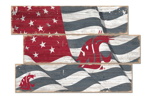 Washington State Cougars Flag 3 Plank Sign