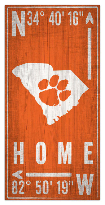 Clemson Tigers 6" x 12" Coordinates Sign