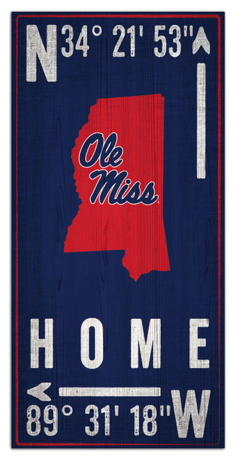 Mississippi Rebels 6" x 12" Coordinates Sign