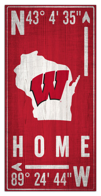 Wisconsin Badgers 6" x 12" Coordinates Sign