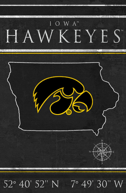 Iowa Hawkeyes 17" x 26" Coordinates Sign