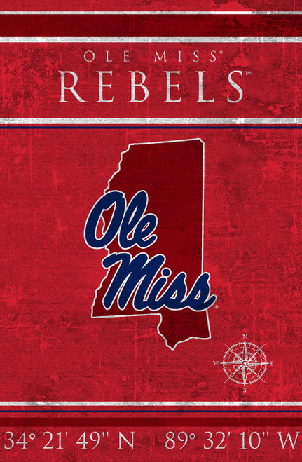 Mississippi Rebels 17" x 26" Coordinates Sign