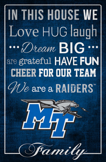 Middle Tennessee State Blue Raiders 17" x 26" In This House Sign