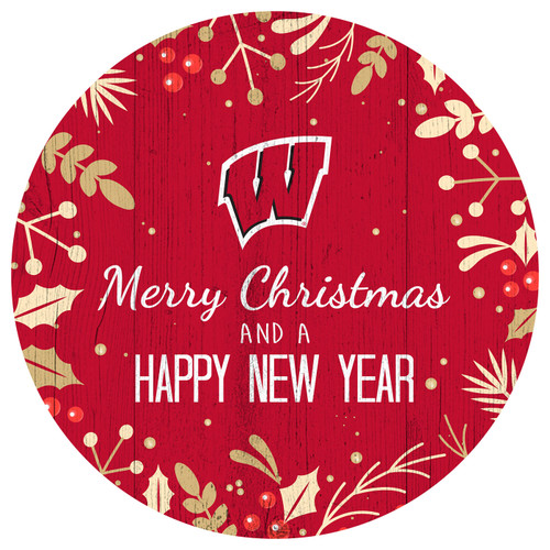 Wisconsin Badgers 12" Merry Christmas & Happy New Year Sign