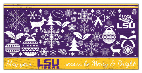 LSU Tigers 6" x 12" Merry & Bright Sign