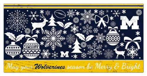 Michigan Wolverines 6" x 12" Merry & Bright Sign