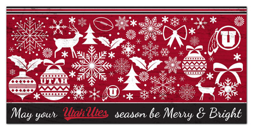 Utah Utes 6" x 12" Merry & Bright Sign