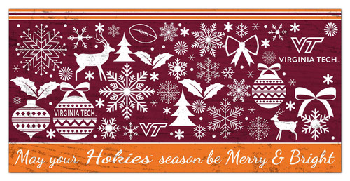 Virginia Tech Hokies 6" x 12" Merry & Bright Sign