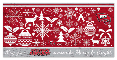 Western Kentucky Hilltoppers 6" x 12" Merry & Bright Sign