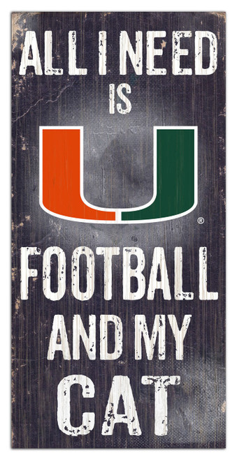 Miami Hurricanes 6" x 12" Football & My Cat Sign