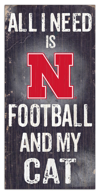 Nebraska Cornhuskers 6" x 12" Football & My Cat Sign