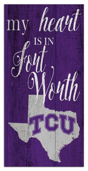 Texas Christian Horned Frogs My Heart State 6" x 12" Sign