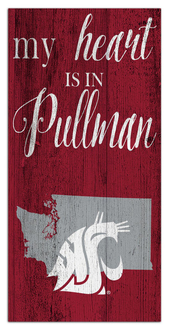 Washington State Cougars My Heart State 6" x 12" Sign
