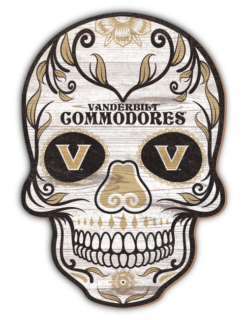 Vanderbilt Commodores 12" Sugar Skull Sign