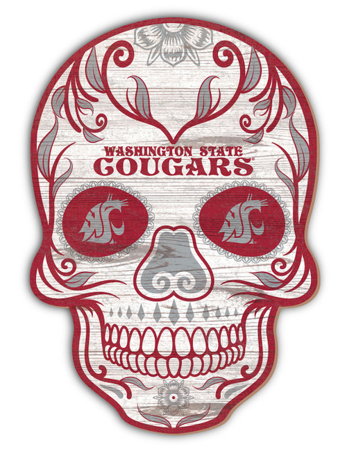 Washington State Cougars 12" Sugar Skull Sign